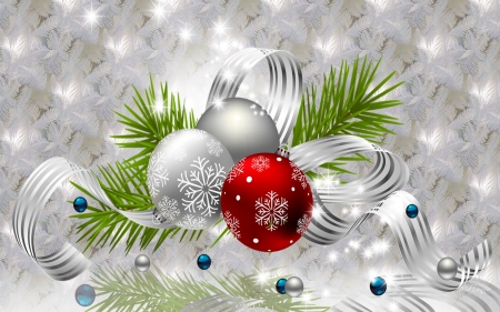 Happy Holidays! - ball, red, card, silver, craciun, christmas, green