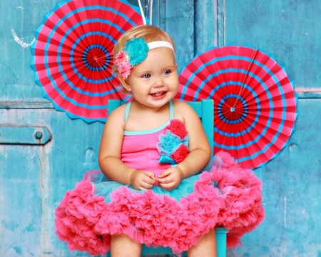 Happy little girl - blue, girl, pink, copil, child, happy, smile, umbrella, cute, little