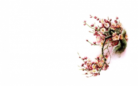 Happy Spring! - white, card, flower, pink, spring, blossom, branch, art