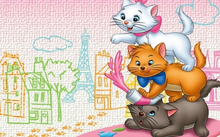 Kittens - aristocrats, pink, orange, cat, fantasy, white, kitten, movie, disney