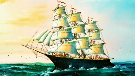 Beautiful Painting - ship, painting, ocean, sea