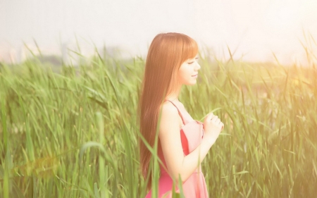 Another Day - woman, redhead, beauty, grass