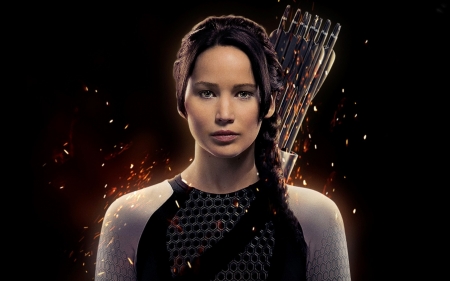 The Hunger Games: Mockingjay - Part 1 (2014) - mockingjay, the hungder games, poster, archer, girl, arrow, actress, part 1, black, fantasy, woman, jennifer lawrence, movie