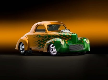 1941-Willys-Coupe - classic, green, hotrod, gold