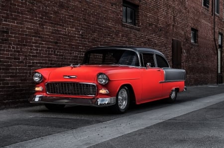 Custom-Built-1955-Chevy-210 - red, classic, gray, muscle