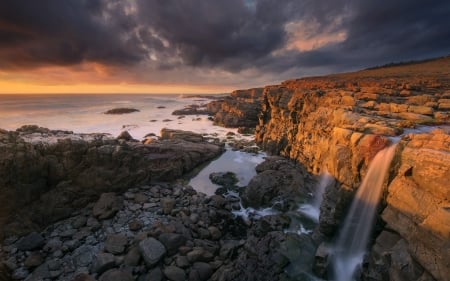 Sunset on the Sonoma Coast, California - waterfall, usa, nature, sunset