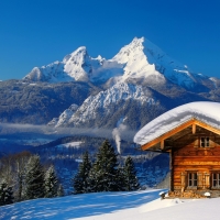 Mountain chalet in winter