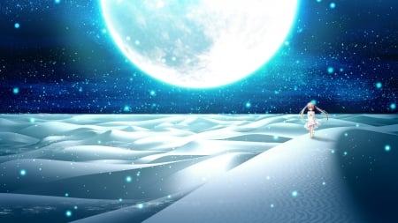 Moonlight - white, full moon, anime, luminos, girl, luna, blue, manga