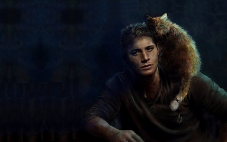 Supernatural (TV Series 2005â€“ ) - cat, jensen ackles, black, fanart, art, dark, supernatural, man, actor