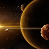 golden sunlight over the planets