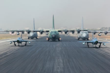 Cope South 2015 - two usaf c-130h hercules, baf base bangabandhu, exercise cope south, a baf c-130b hercules, two bangladesh air force f-7g