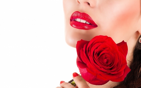 Red - lips, woman, red, girl, rose, flower, lipstick