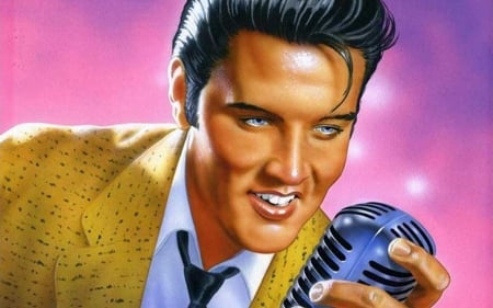 Elvis Presley - digital, pink, yellow, actor, art, golden, elvis presley, singer, man