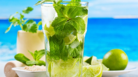 Cocktail - ice, lime, sea, mint