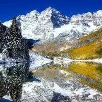 Mountain and lake in winter