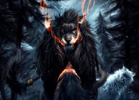 Really ? - forest, animal, fantasy, really, kipine, lion, art