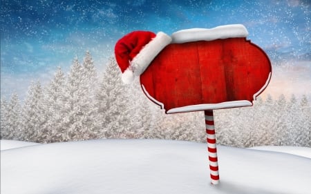 Merry Christmas! - red, winter, craciun, christmas, blue, white, card, hat, santa, snow