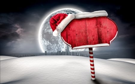 Merry Christmas! - hat, moon, winter, christmas, black, santa, white, craciun, card, luna