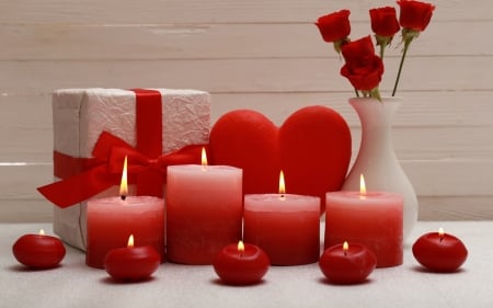 Happy Valentine's Day! - red, rose, wood, candle, white, box, valentine, heart, gift