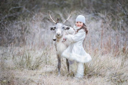 Mary and the little lamb - litte, girl, cute, lamb