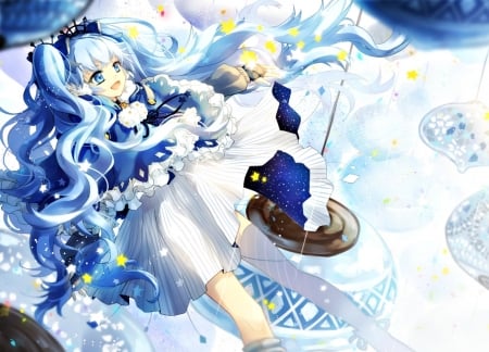 Hatsune Miku - anime, vocaloid, winter, blue, girl, hatsune miku, ceru, manga, white