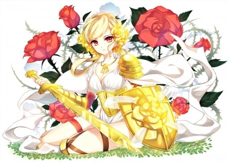 Rose knight - anime, yellow, girl, ceru, flower, knight, manga, white, red, rose