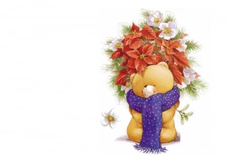 Merry Christmas! - red, flower, craciun, scarf, christmas, white, card, bear, teddy, green