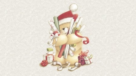 Merry Christmas! - red, cute, craciun, christmas, white, card, teddy bear, hat, santa