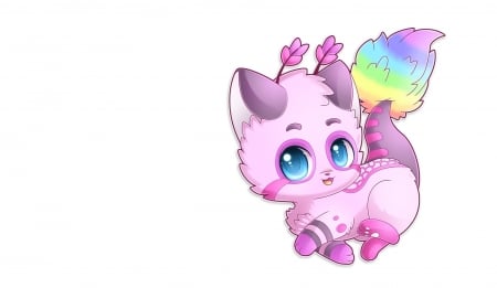 Pink cat - rainbow, cat, child, white, kosecka, pink, anime, animal, manga