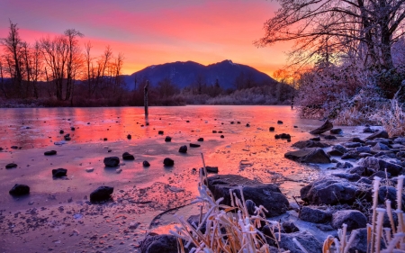 Lake Mountain - lake, rocks, trees, nature, mountain