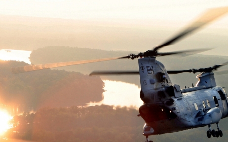 ch-46 sea knight - knight, landscape, sea, helicopter