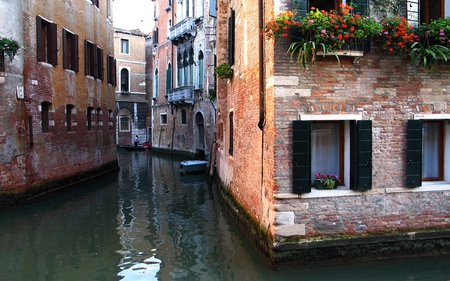 living at the corner - houses, window, corner, venice, flowers