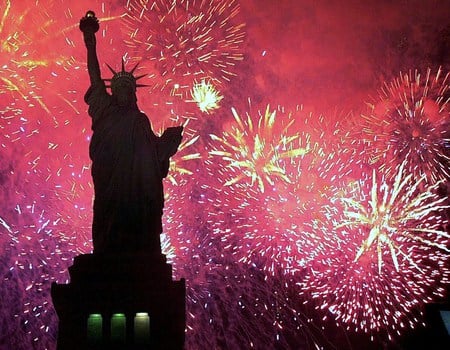 statue of liberity - liberity, fireworks, 2009, statue