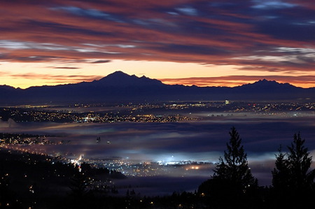 Vancouver Sunset - fog, scenery, vancouver, sunset