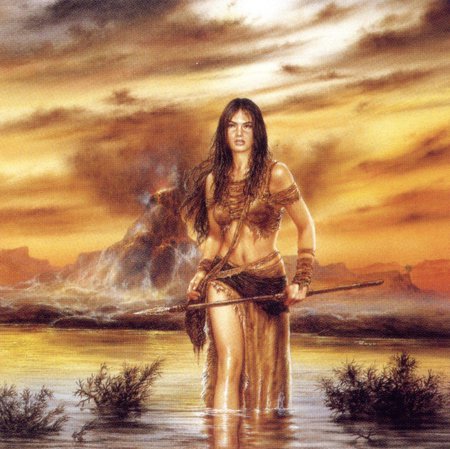 Luis Royo Dreams 25 - hunter, water, woman, indian, spear