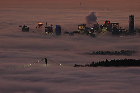 Vancouver Sunset Fog1 - fog, scenery, vancouver, sunset