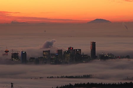 Vancouver Sunset Fog2 - fog, scenery, vancouver, sunset