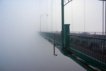 Vancouver Fog Lions Gate Bridge - vancouver, fog, scenery, sunset, bridges