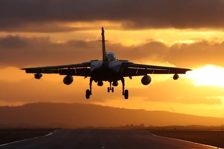 A SAFE RETURN - fighter, jet, sunset, recon, bomber