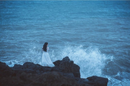 Alone - alone, waves, ocean, blue