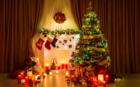 Merry Christmas! - red, lights, gift, craciun, yellow, tree, christmas, green