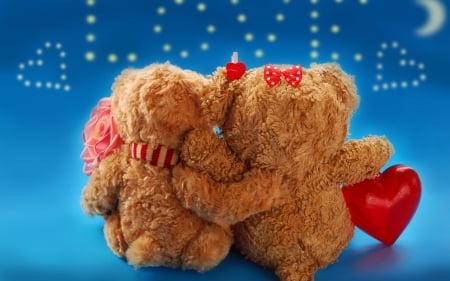 Love - red, cute, love, blue, toy, card, valentine, teddy bear, couple