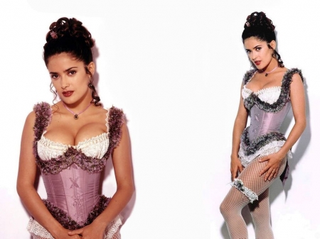 Salma Hayek - corset, actress, 2016, hayek, wallpaper, stockings, salma hayek, model, salma, beautiful, fishnets