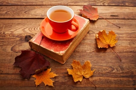 ♥ - tea, book, leaves, autumn