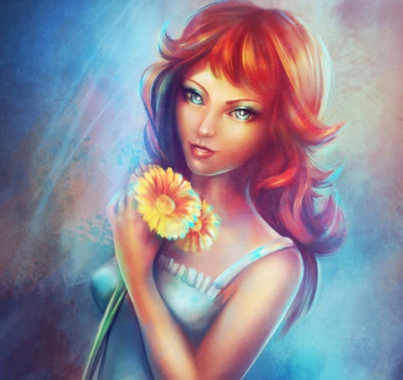 Girl - flower, girl, fantasy, art