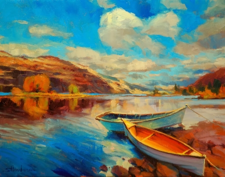 â™¥ - painting, clouds, art, boat