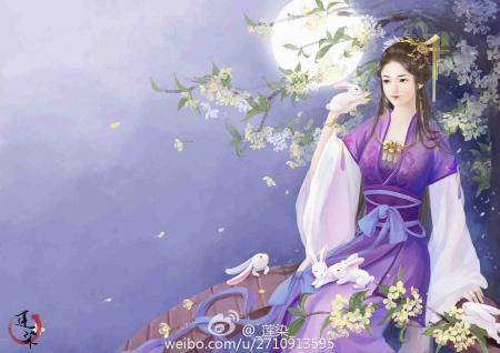 ♥ - moon, oriental, art, lady