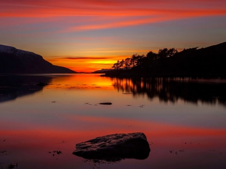 Reflection Beauty - clouds, trees, sunset, nature, lake, forest, reflection