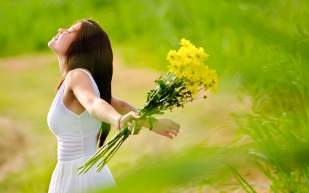 Lovely Morning - woman, flowers, lovely, model