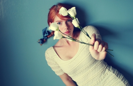 Flowers for You - flowers, white, woman, model